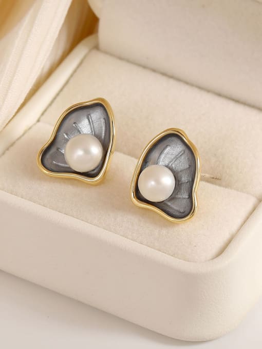 14k gold [painted gray] Brass Enamel Geometric Minimalist Stud Earring